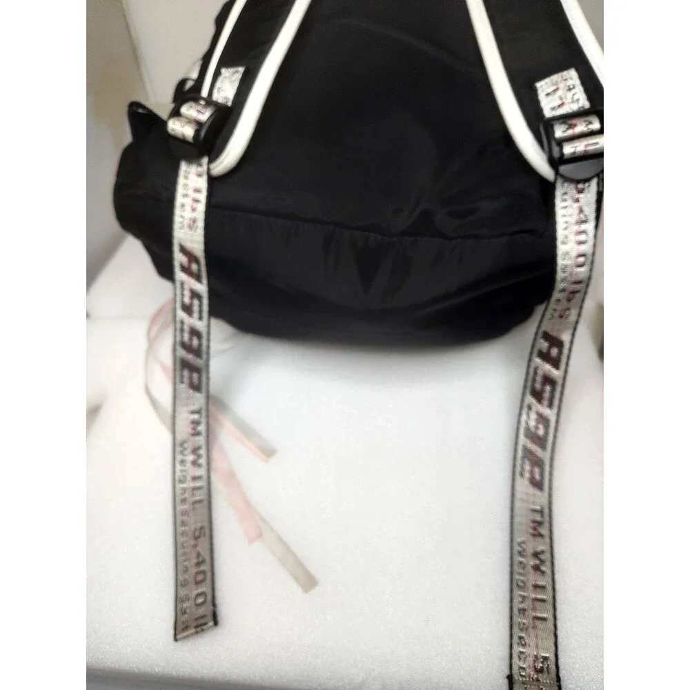 ASGE Black &White Nylon Backpack Drawstring Flap School Travel Laptop Bag 18